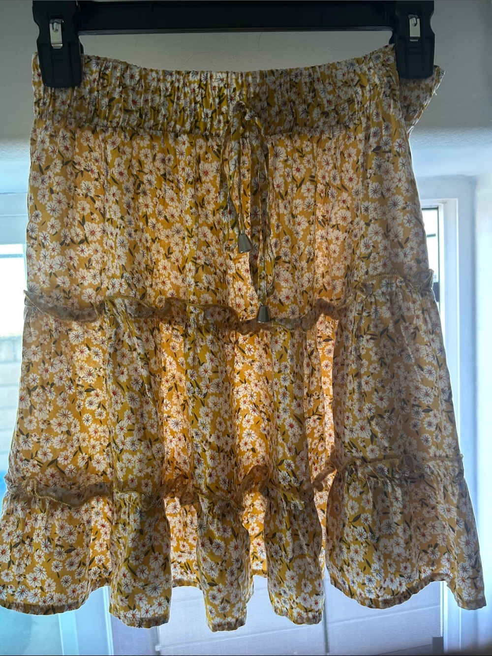 Women's Yellow Floral Tiered Skirt